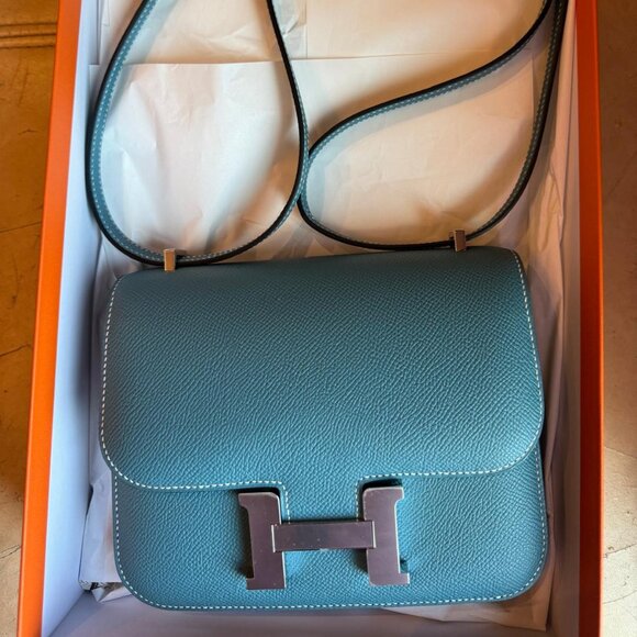 NEW Hermes 2024  Constance Mini Mirror Epsom Calfskin New Blue Jean Bag - Picture 10 of 11
